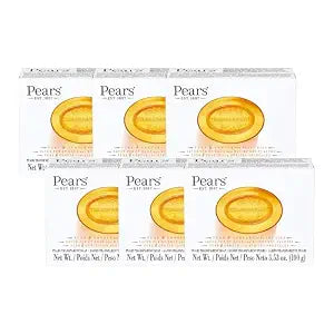 Pears Pure and Gentle with Glycerin and Natural Oils - Transparent Soap Bar for Radiant Skin - Bar Soap for Women and Men - Amber - 6 pc