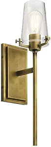 Kichler Alton 22" 1 Light Wall Sconce with Clear Seeded Glass in Natural Brass