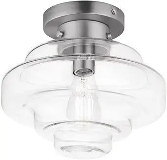 Maxim Lighting Harbor 1-Light Flush Mount | Satin Nickel Finish | Clear Glass Shade | Industrial Hallway Flush Mount Ceiling Light | 11120CLSN