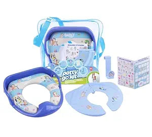 Bluey 5 Piece Potty Go Kit Training System Includes Soft and Travel Potties, Stickers, Hook, and Storage Bag