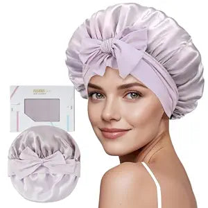 ZIMASILK 100% Mulberry Silk Bonnet for Sleeping Women Long Hair, Purple