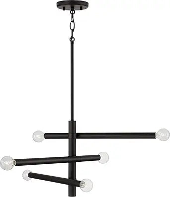 Capital Lighting 451261MB Zane Modern Minimalist Sputnik Style Sleek Lines Chandelier, 6-Light 360 Total Watts, 12" H x 26" W, Matte Black