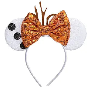 CHuangQi Mouse Ears Headband with Shiny Bow, Double-sided Sequins Glitter Hair Band, for Birthday Party Celebration & Event (XC16)