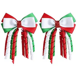 2PCS Christmas Curly Ribbon Hair Bow Clips Party Hair Accessories