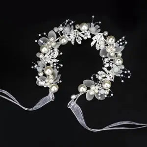 Semato Flower Girl Headpiece for First Communion Headpiece Princess Tiara Crown with Rhinestone and Pearl Headband Floral Wedding Prom for Girls and Women (Silver)