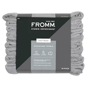 Fromm Softees Microfiber Salon Hair Towels for Hairstylists, Barbers, Spa, Gym in Grey, 16" by 29", 10 count Perfect Hair Care Towel for Drying Curly, Long, Wavy Hair