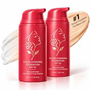 2-Pack Korean Color Changing Foundation for Mature Skin, Skin Tone Adapted