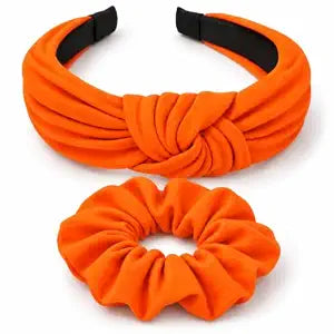 Orange Fall Headband and Scrunchie Set – Matching Hair Accessories for Women & Girls for Fall Halloween Thanksgiving