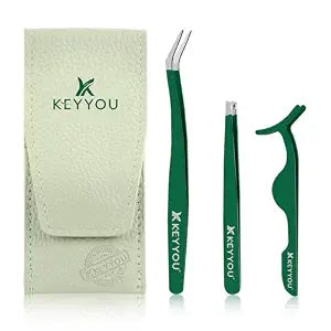 KEYYOU Lash Applicator Tool Set-3Pcs Upgrade Lash Tweezers with Anti-Stick Silicone for DIY Lash Clusters Easy to Use