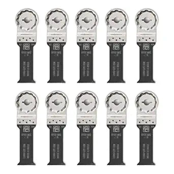 Fein Starlock Max E-Cut Long-Life Saw Blade - Precision Cutting for Wood, Drywall & Plastics, Bimetal with Teeth Set, Long, Narrow Shape, 1-1/4" Width, 3-1/8" Length, 10-Pack - 63502201290
