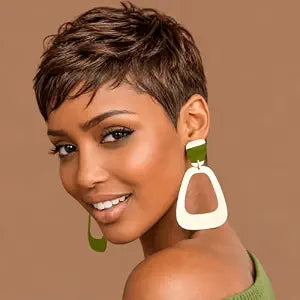 SAEIALL Short Human Hair Wigs for Women Pixie Cut Wigs 4# Brown Color