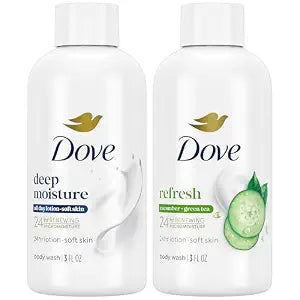 Dove Travel Body Wash Set, Deep Moisture & Refresh, 3 Oz Ea