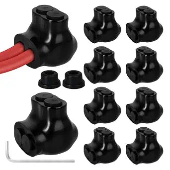 10 Pcs 2 Port Insulated Multi Tap Connector 4-14 AWG Single Entry Multi Cable Connector Aluminum Black Electrical Cable Connectors with Slotted Allen Hex, UL Liste