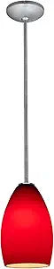 Champagne Glass Pendant - 1-Light Pendant - Rods - Brushed Steel Finish - Red Glass Shade