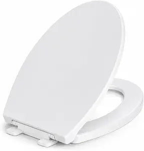 Elongated Toilet Seat, Quiet Slow Close, White Plastic, Comfortable Design