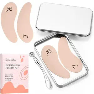 Reusable Silicone Under Eye Wrinkle Patches Masks with Tin Case, 2 Pairs