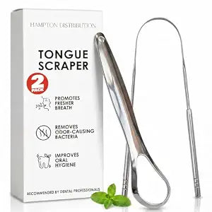 Metal Tongue Scraper, 2 Piece Set, Professional Tongue Scraper for Adults