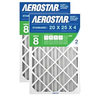 Aerostar 20x25x4 MERV 8 Air Filter, 2 Count, ACTUAL SIZE (19.50 x 24.50 x 3.75) HVAC, Furnace Filter for Allergies, Dust, Pet Dander & Smoke (MPR 1500 / FPR 10) Fits Lennox & Honeywell Devices