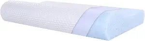 SUQ I OME Slim Sleeper-Thin Memory Foam Neck Pillow for Sleeping, 2.3'' to 3.1 '' Height, Thin & Low Cervical Profile, Soft(19.6x11.8x3.1/2.3 inch,Blue+White)