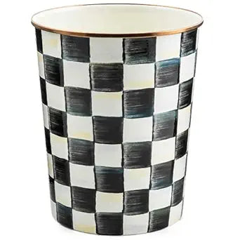 MACKENZIE-CHILDS Waste Bin, Decorative Bedroom Trash Can or Bathroom Trash Can, Black-and-White Courtly Check