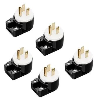 [5-Pack] NEMA 5-15P Right Angle Male Plug, ETL Listed 15A 125V 360 Rotatable Rewireable Connector, UL94-V0 Fire-Resistant Nylon & Copper, Fits 12~18AWG SJT/SVT Cord, Black White Industrial Plug