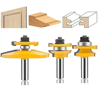 LEATBUY 3 PCS Router Bit Set 1/2-Inch Shank, Round Over Raised Panel Cabinet Door Ogee Rail and Stile Router Bits, Woodworking Wood Cutter, Wood Carbide Groove Tongue Milling Tool(Panel)