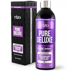 RIZO Pure Deluxe Spray Tan Solution, Coconut DHA Bronzing Solution – Professional Sunless Tanning Formula for Spray Tan Application, Fast-Drying Medium Glow, Vegan, 8 Fl Oz
