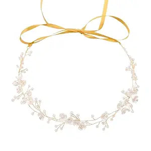 Flower Girl hair Accessory White Flowers Headband Pearls Bridal Headpiece