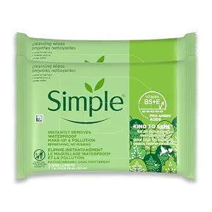 Simple Kind To Skin Cleansing Makeup Remover Wipes - Vegan Facial Cleanser Wipes with Vitamin B5 and E - Removes Waterproof Makeup - 2 pc