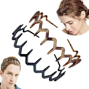 Zig Zag Headbands - Flexible Comb Headband for All Hair Types & Slicked Back Styles - No Headache Gentle Grip Wavy Hairband - Lightweight 90s Retro Hair Accessories Gifts for Women & Men
