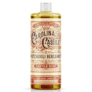 Carolina Castile Soap Patchouli Bergamot Scented Castile Soap - Certified Organic, High Olive Oil Content, Non-Drying, Made with Organic Oils, Concentrated Natural Soap for Men and Women