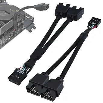 2Pcs Motherboard 9Pin USB 2.0 to Dual 9Pin Extension Splitter, Black