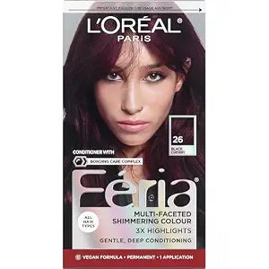 L’Oreal Paris Feria Multi-Faceted Shimmering Permanent Hair Color, High Intensity Hair Dye for 3X Highlights, 26 Black Cherry (Deepest Magenta), 1 Hair Dye Kit