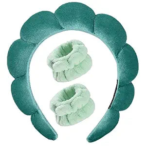 Luckybear Spa Headband for Washing Face, Makeup Headband Wristbands Green