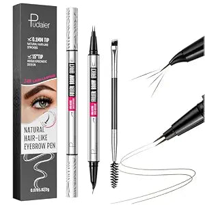 2-in-1 Dual Ended Microblading Eyebrow Pen & Eyebrow Brush, Waterproof 2-Fork-Tip & Precise Brush-Tip for Natural Hair-Like Brows, Perfect Eyebrows Make up,Last 24Hrs. (Deep brown)
