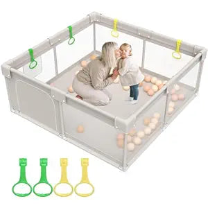 ZEEBABA Baby Playpen, Big Play Pen for Babies(59x59x27inch), Kids Safe Play Center for Babies and Toddlers, Baby Fence Gives Mommy a Break