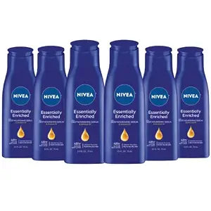 NIVEA Essentially Enriched Body Lotion for Very Dry Skin with Hyaluronic Acid, Almond Oil and Deep Nourishing Serum, 72-Hour Body Moisturizer, 2.5 Fl Oz Bottle (Pack of 6)