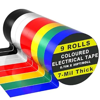 9 Rolls Colored Electrical Tape (0.7 Inch by 30 Feet)