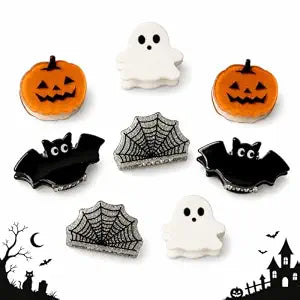 8 Pcs Fun Mini Halloween Hair Claw Clips for Girls Women, Pumpkin Ghost Bat Spider Web Designs Hair Clips, Cute Halloween Hair Accessories