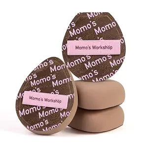 Momo's Workshop Makeup Sponge Denim Pink-Brown 2Pcs Egg+Flat Rubycell for Hydrating Foundation