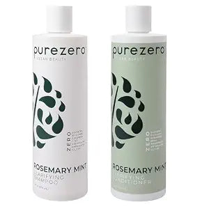 Purezero Rosemary Mint Clarifying Silicone Free Shampoo & Conditioner Set – Vegan Duo for Balanced Scalp, Build-Up Removal & Fresh Minty Finish – Sulfate-Free, Paraben-Free, Cruelty-Free, 2×12 oz