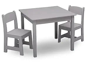 Delta Children MySize Kids Wood Table and Chair Set (2 Chairs Included) - Ideal for Arts & Crafts, Snack Time & More - Greenguard Gold Certified, Grey, 3 Piece Set