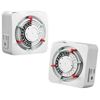 SURAIELEC Mechanical Timer with 2 Grounded Outlets Indoor, 2 Pack
