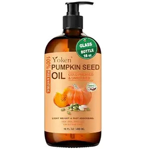 Yoken Pumpkin Seed Oil for Hair 16oz Glass Bottle, Unrefined Cold Pressed
