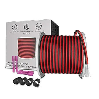 65.6ft Extension Cable Wire 2 Conductor 20M 22AWG 2 Core 22 Gauge Red Black Stranded Tinned Copper for Led Strips Single Color 3528 5050, Boat Light, 12V LEDs Bulbs Lamps, Car Lighting