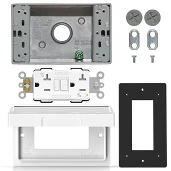 ELEGRP Outdoor GFCI Outlet Kit, with Weatherproof Cover and Box, 1 Gang, 20 Amp TRWR Self-Test GFI Receptacle, Horizontal Outdoor Cover, Extra Duty Metallic Electrical Outlet Box, UL Listed, 1 Pack