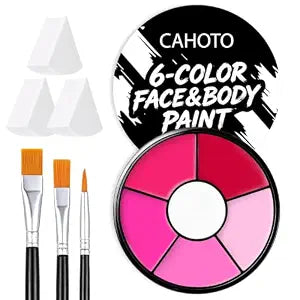 6 Colors Pink Face & Body Paint With 3 Sponges & 3 Brushes