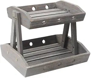 2-Tier Wooden Fruit Basket for Kitchen Counter, A-Frame Brush Grey, Large Fruit Bowl and Vegetable Storage Stand, Rustic Wood Produce Holder, Fruteros Para Cocina