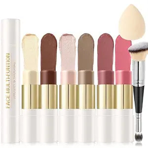 6 Colors Cream Contour Stick Makeup Contour Kit, Double-ended Cream Bronzer for Sculpt, Highlighter and Blush Stick Makeup Kit, Matte & Dewy Finish (SET A)