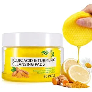 Turmeric Cleansing Pads, 30 PCS Turmeric Face Exfoliating Pads, Cotton Wool Face Wash Scrub Pads, Lemon